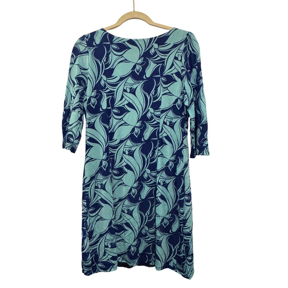 Nicola Antoni Floral Print Womens 3/4 Sleeve V-Neck Dress Size L Blue & Green - Picture 5 of 9
